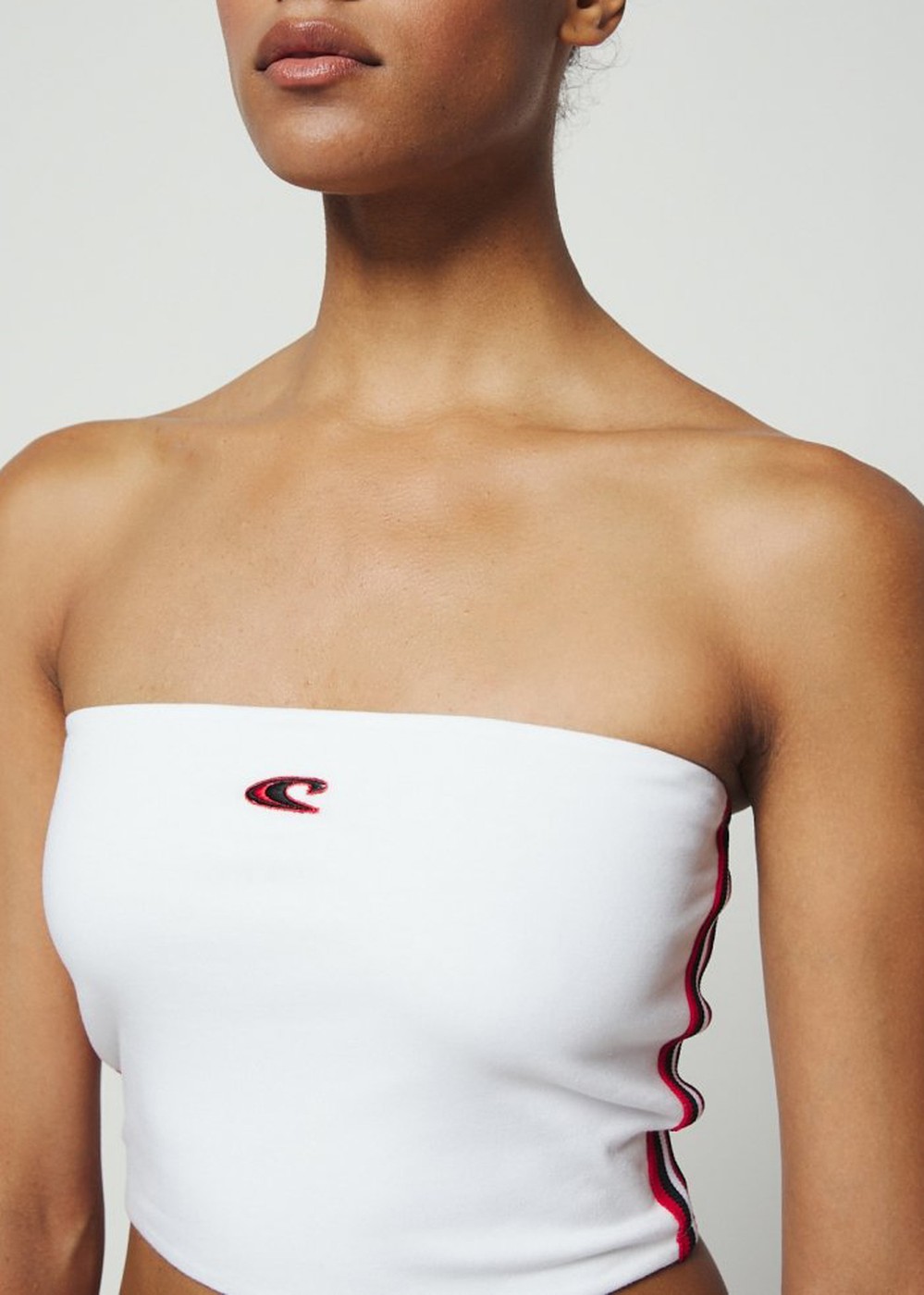 ONeill Sport Stripe Bandeau Sports Bra Super White
