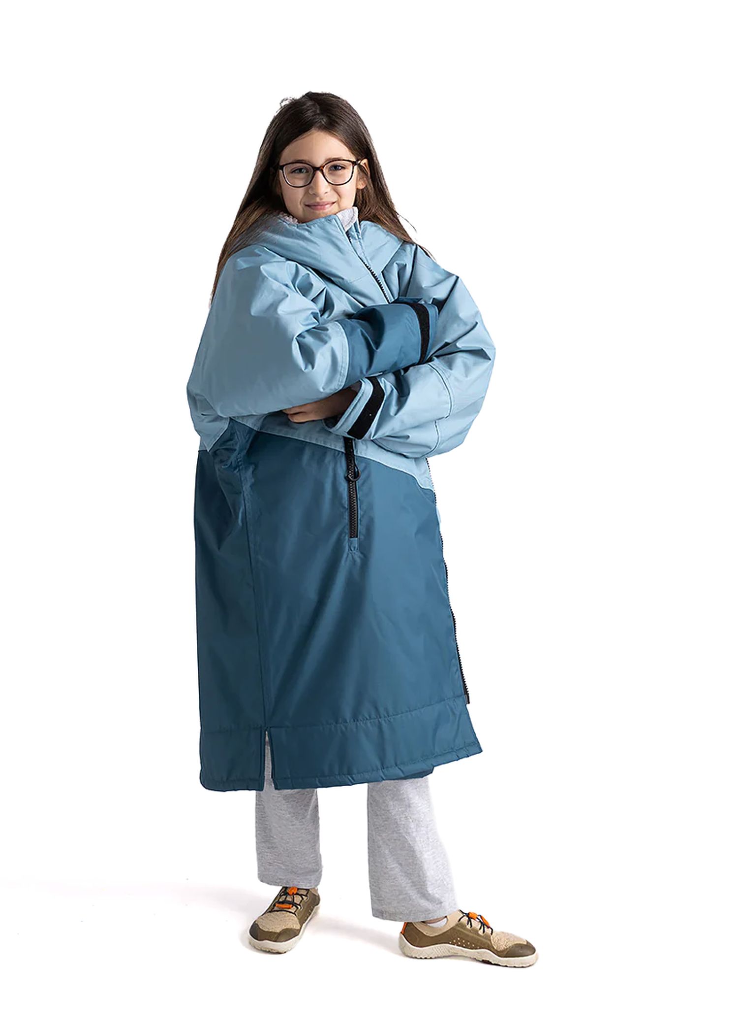 Dryrobe Kids Long Sleeve Changing Robe Blue/Grey