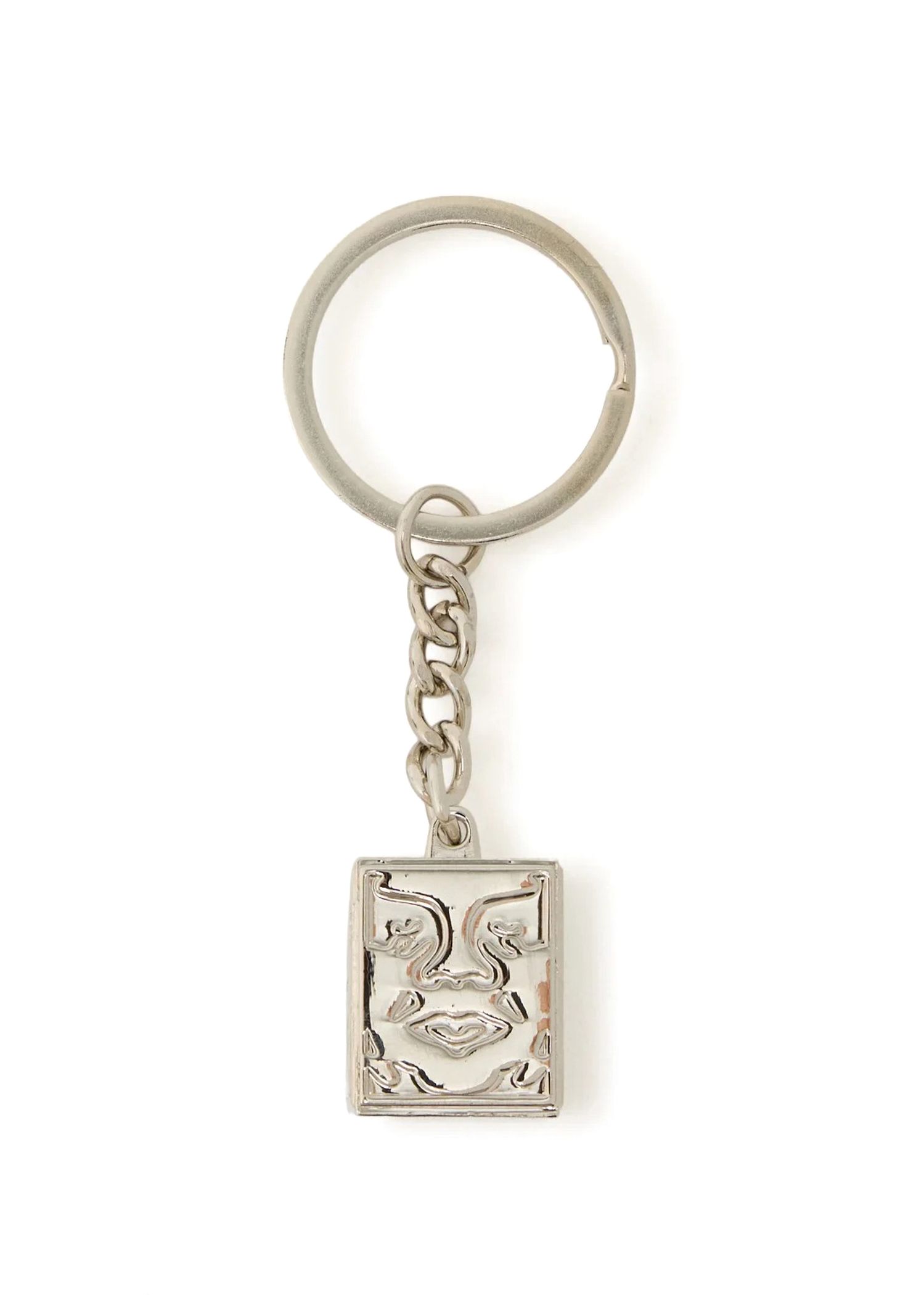 Obey Icon Face Cube Key Chain Silver