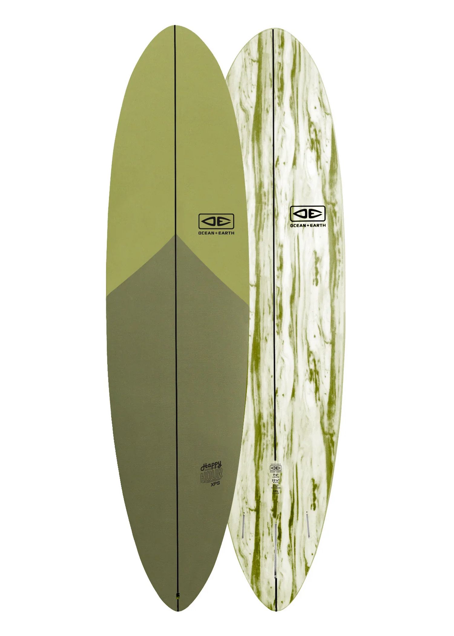Ocean & Earth Happy Hour Soft Surfboard 7ft6 Olive Green