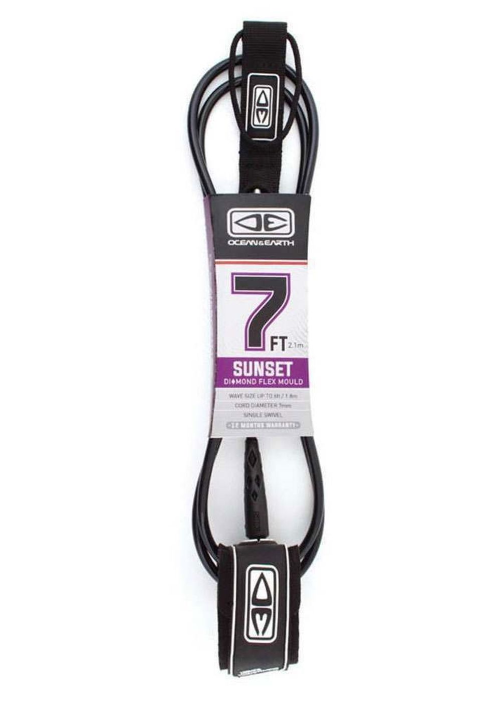 Ocean & Earth Sunset Surfboard Leash 7Ft 0 Black