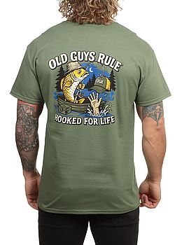 Old Guys Rule Hooked For Life Tee Military Green