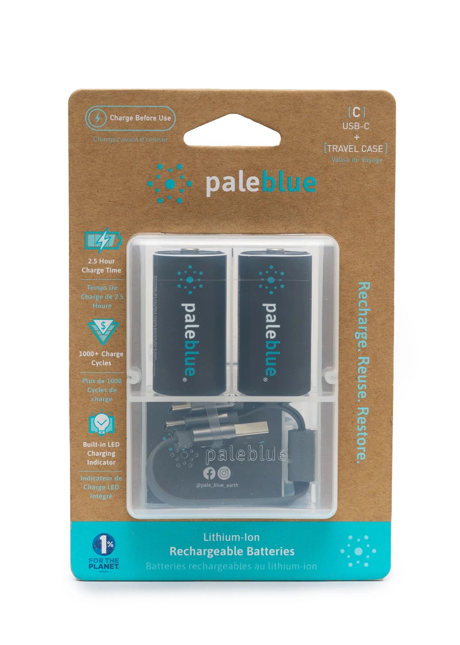 Pale Blue C USB-C Rechargeable Batteries 2 Pack