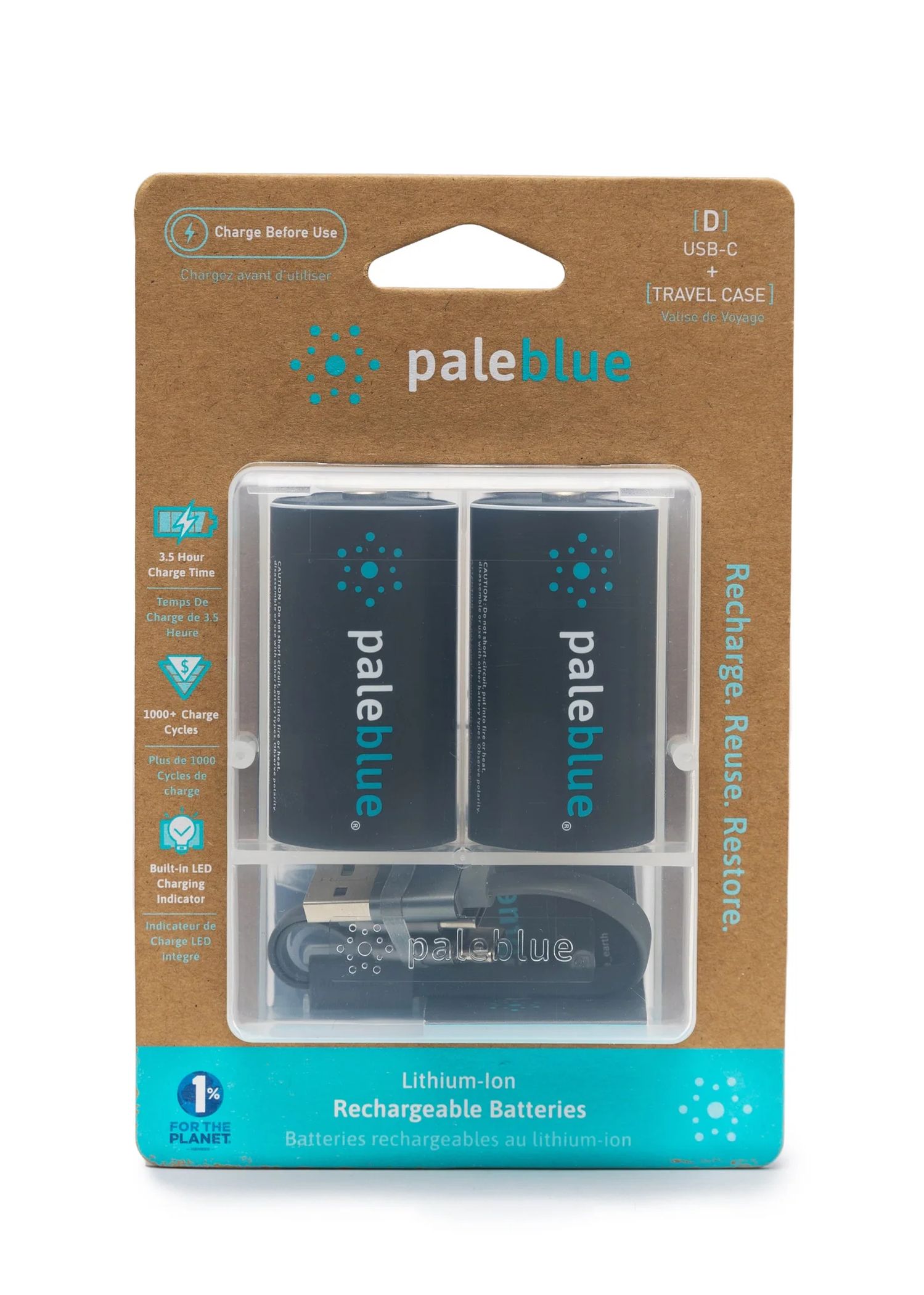 Pale Blue D USB-C Rechargeable Batteries 2 Pack