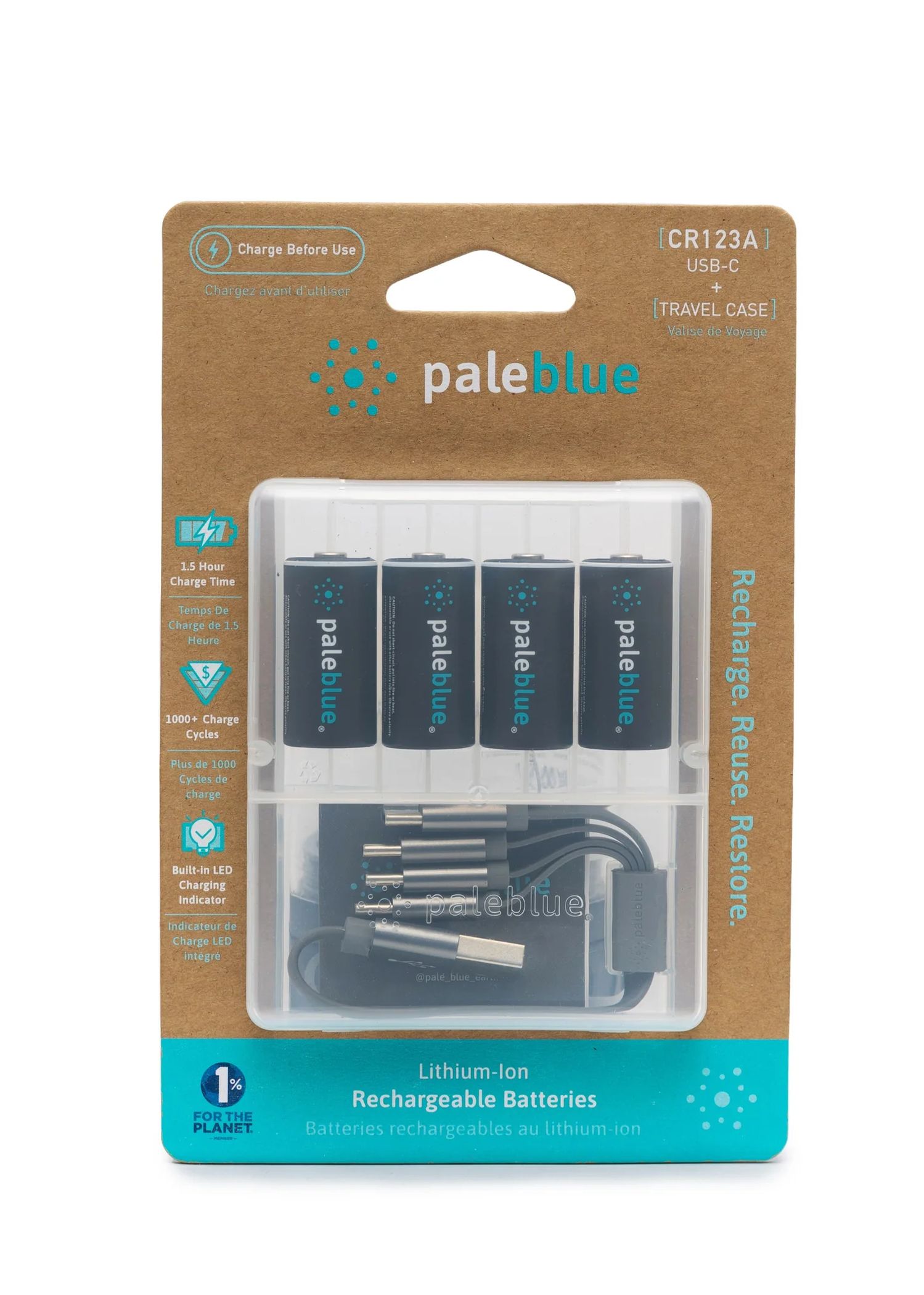 Pale Blue CR123A USB-C Rechargeable Battery 4 Pack