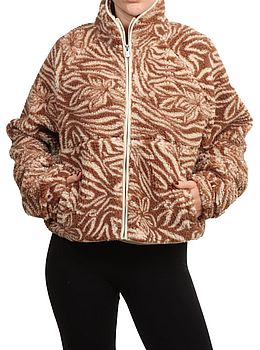 Roxy Blurry Cloud Print Zip Fleece Parchment