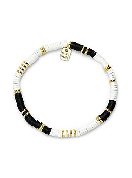 Pura Vida Black & White Disc Stretch Bracelet Gold