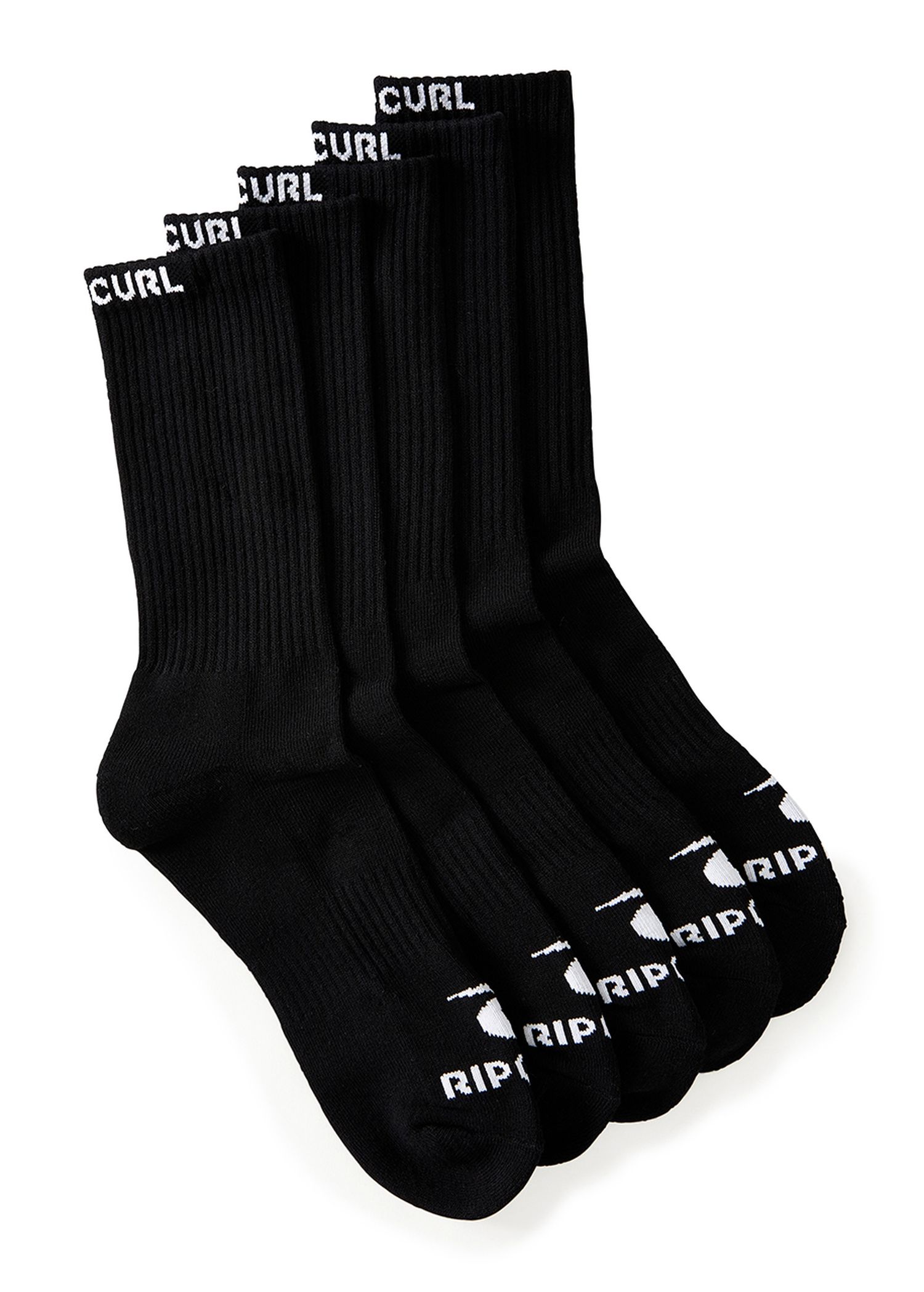 Ripcurl Brand 5 Pack Crew Socks Black