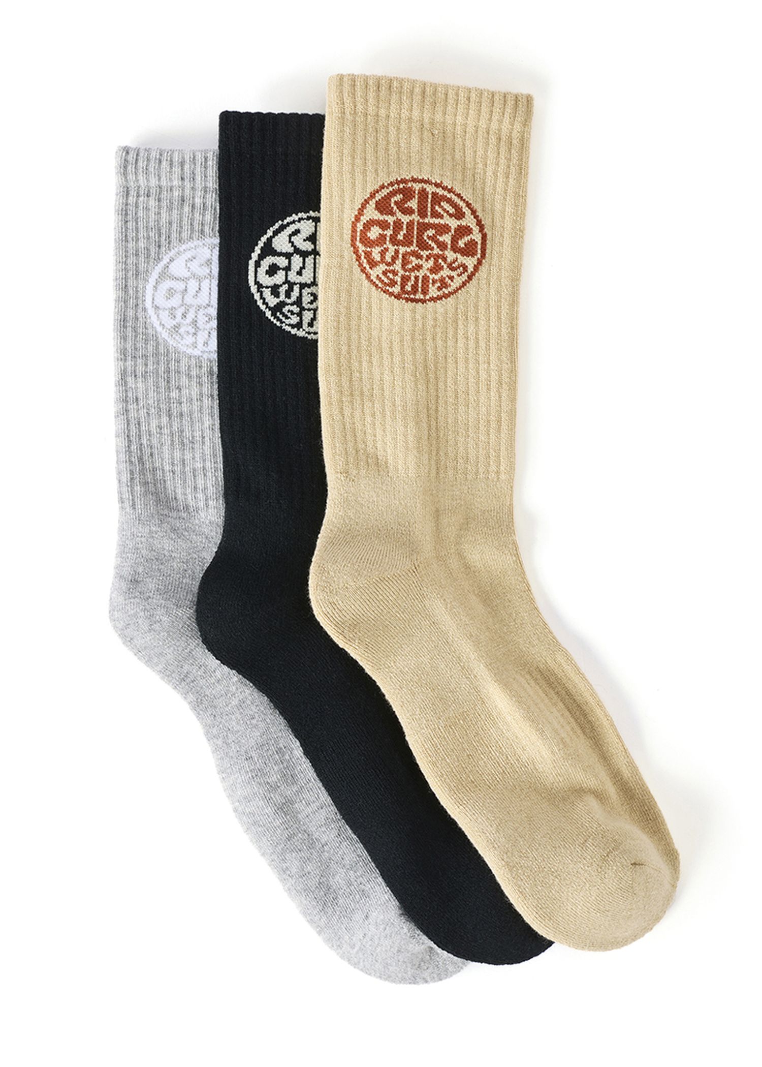 Ripcurl Wetty 3 Pack Crew Socks Khaki Sand