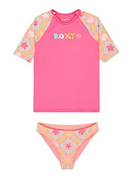 Roxy Little Girls Check Swim Set Plumeria