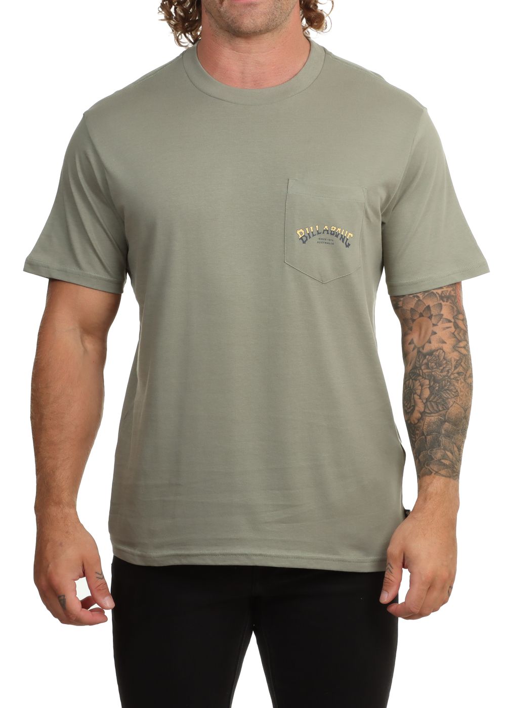 Billabong Stacked Arch Pocket Tee Grey Green
