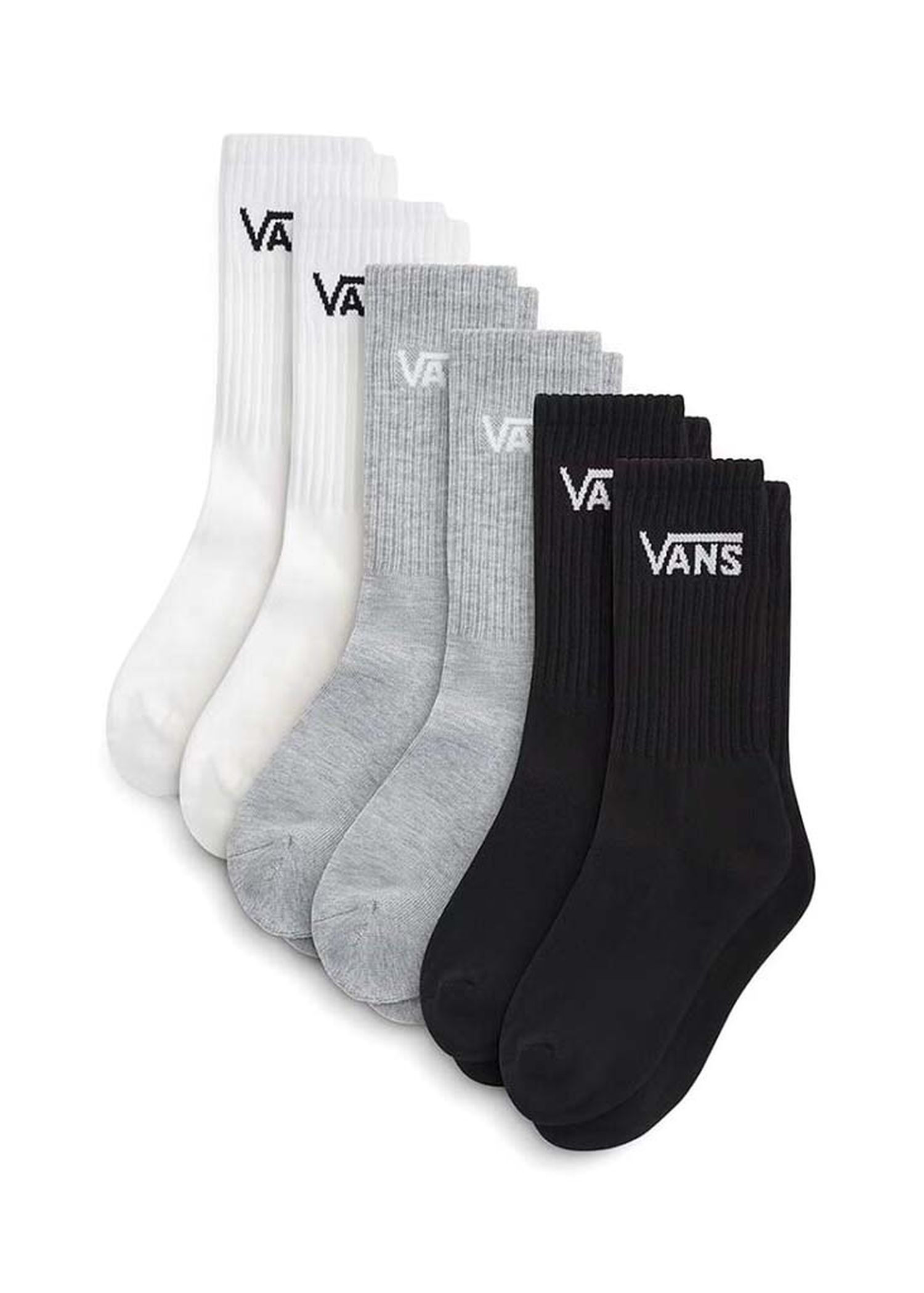 Vans Classic Crew 3 Pack Socks White Black Grey