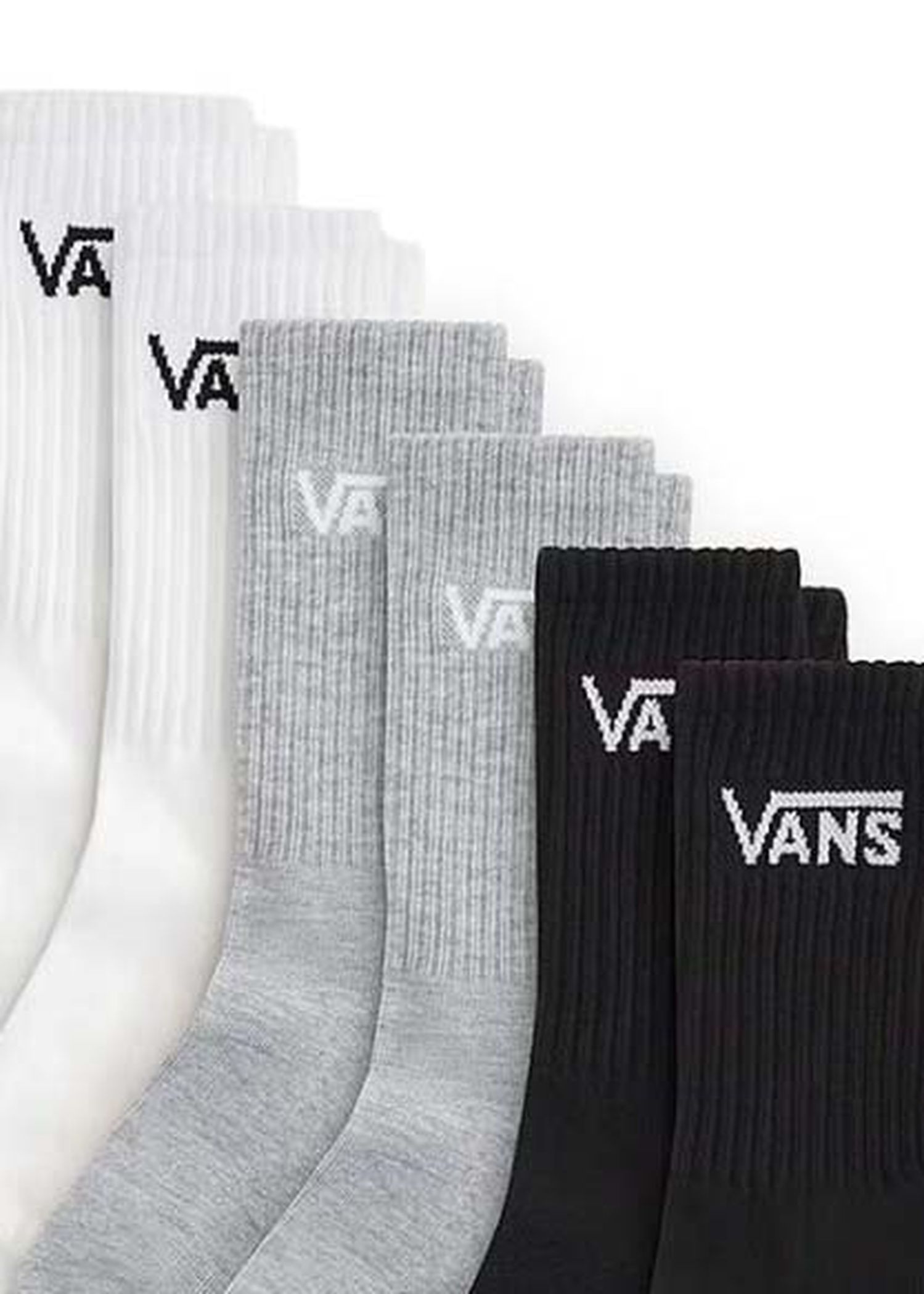 Vans Classic Crew 3 Pack Socks White Black Grey