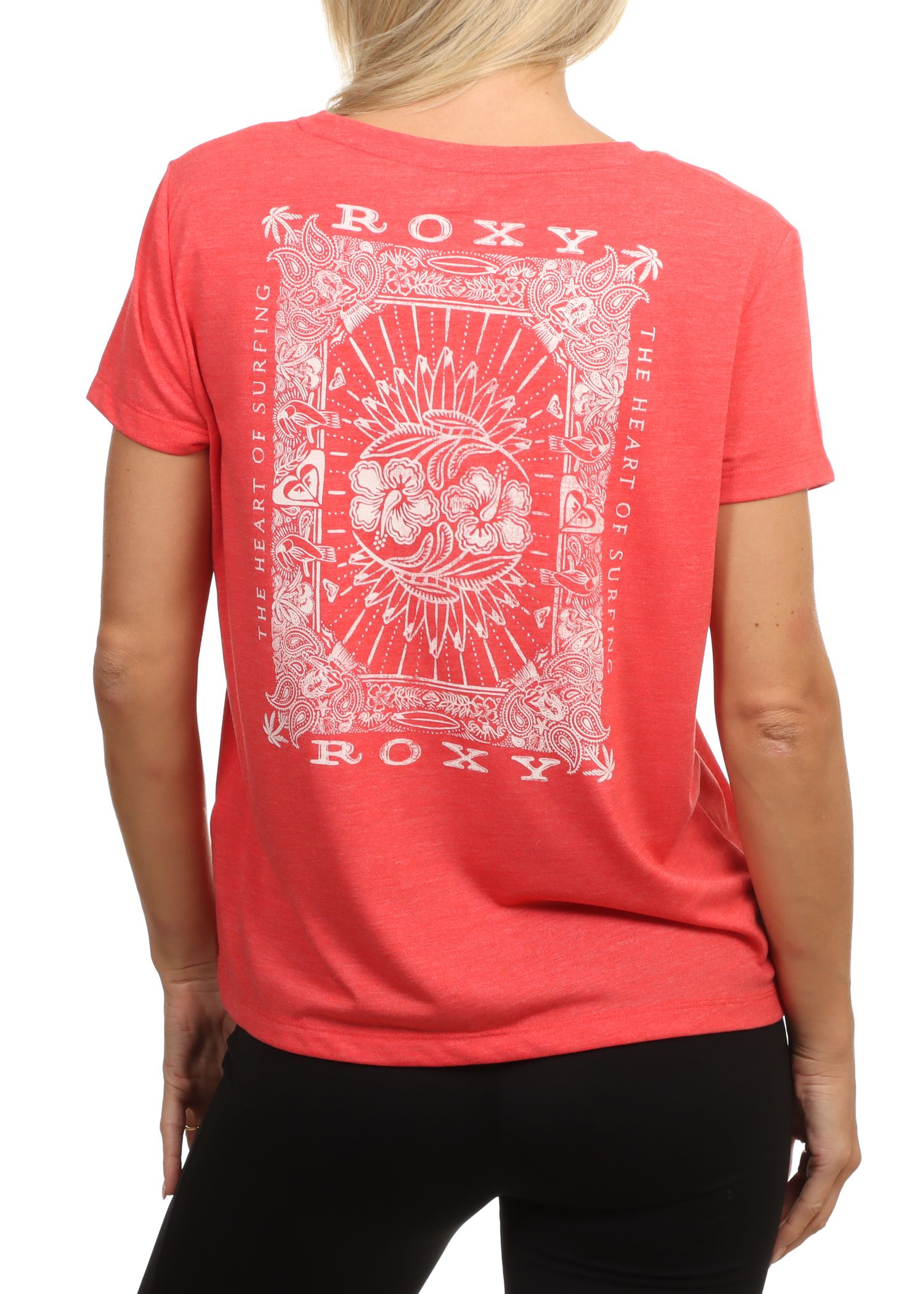 Roxy Laguna Green V Neck Tee Hibiscus