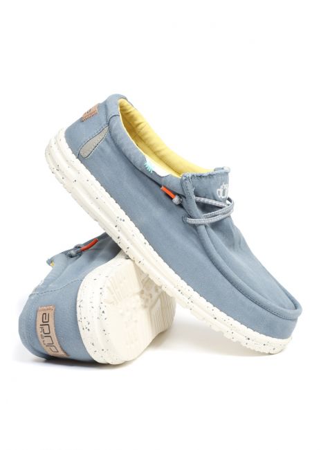 Dude Wally Washed Bluestone Yellow Blue Casual Comfort Canvas Deck Shoes 