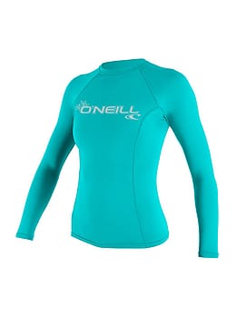ONeill Ladies Basic Skins Long Sleeve Rash Vest Aqua