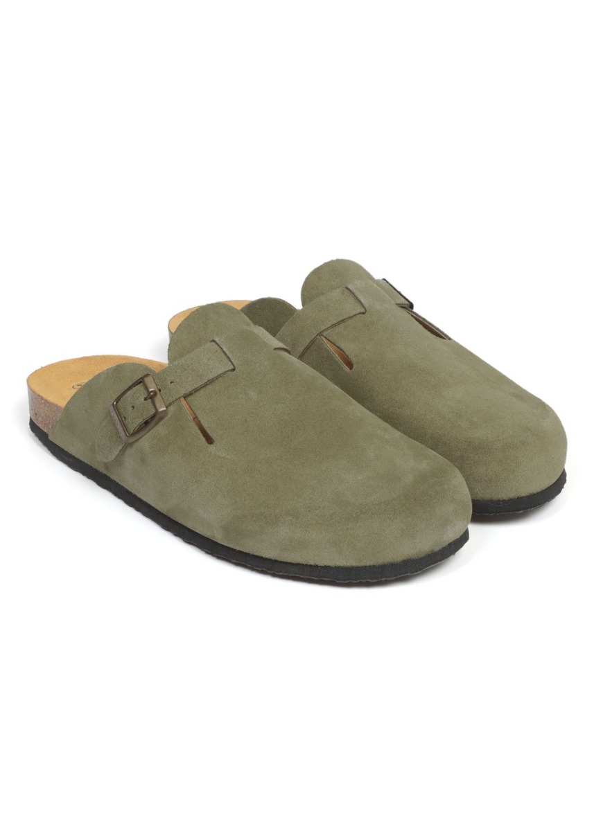 Plakton Blogg Suede Clogs Khaki